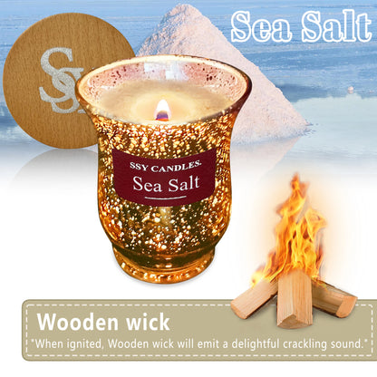 Handcrafted Soya Wax Scented Candle with Wooden Wick – Mosaic Floral Design