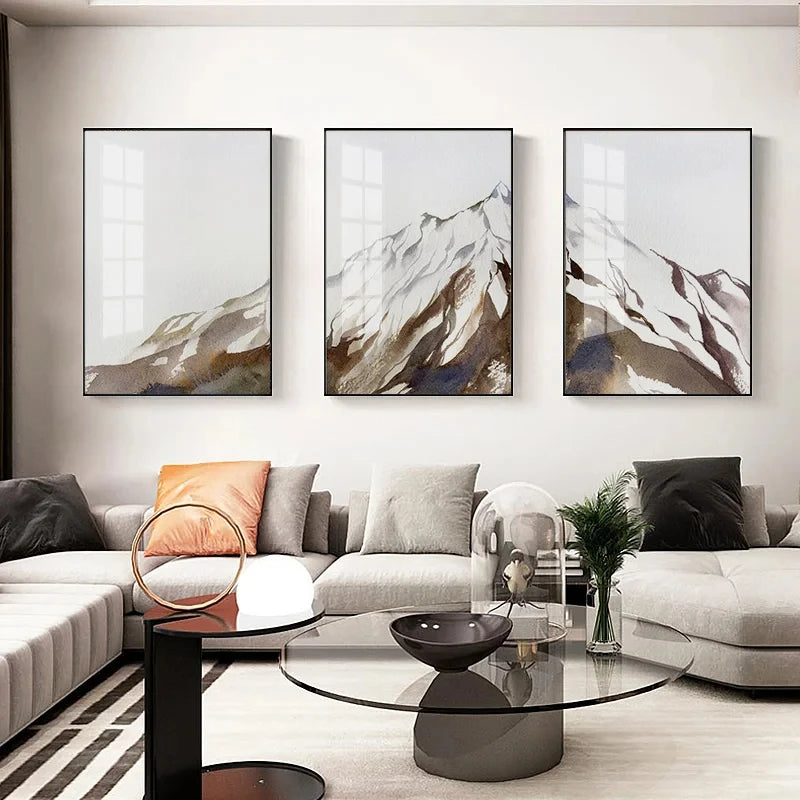 Abstract Watercolor Landscape of Brown Snow Mountains Posters Modern Wall Art Canvas Painting Print Pictures Home Decoration