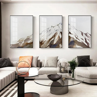 Abstract Watercolor Landscape of Brown Snow Mountains Posters Modern Wall Art Canvas Painting Print Pictures Home Decoration