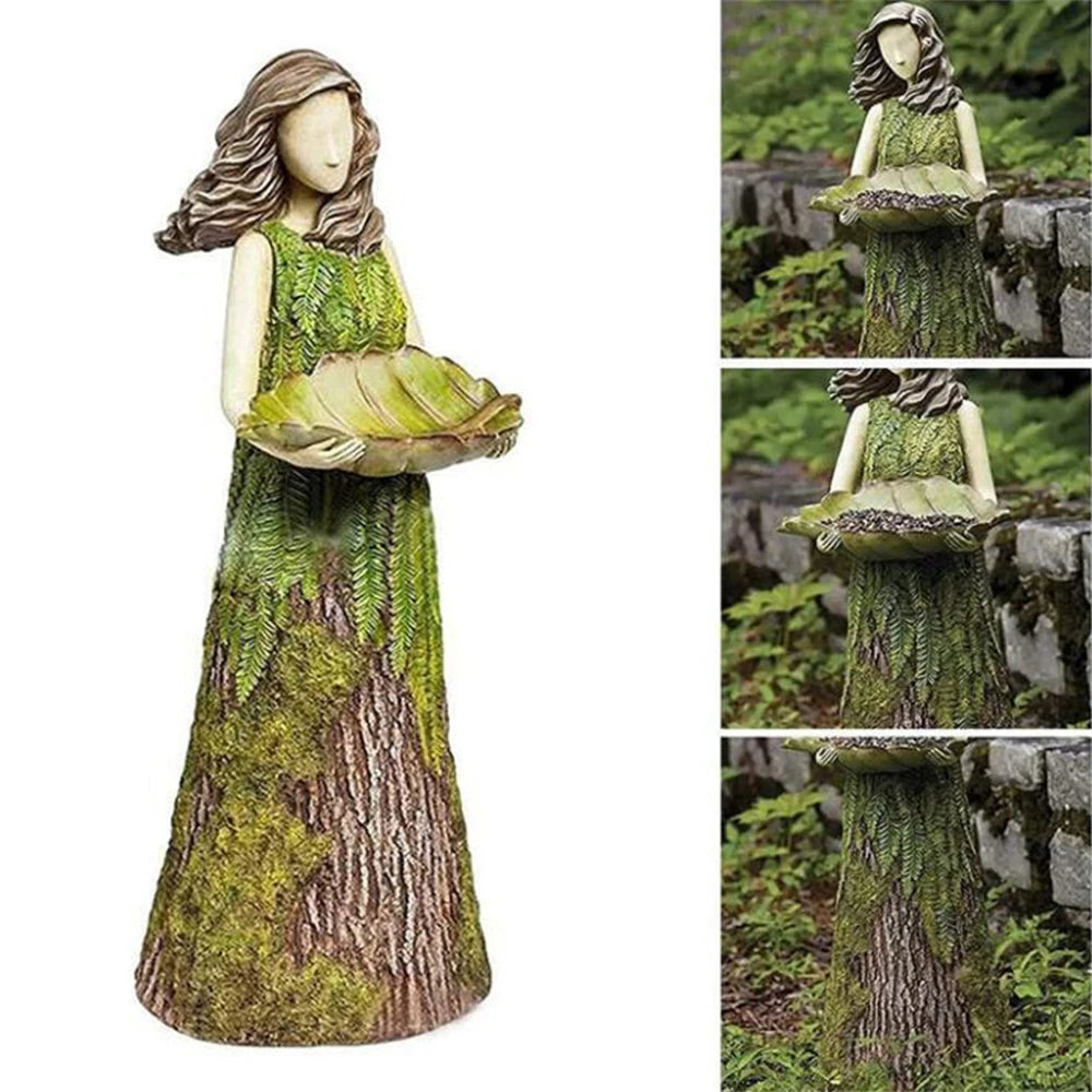 Charming Fairy Forest Girl Bird Feeder Garden Statue