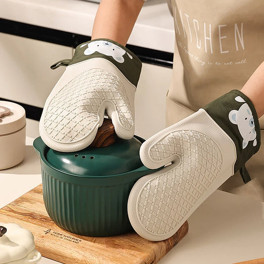 Silicone Oven Gloves - Heat Resistant, Waterproof & Non-Slip Kitchen Mittens