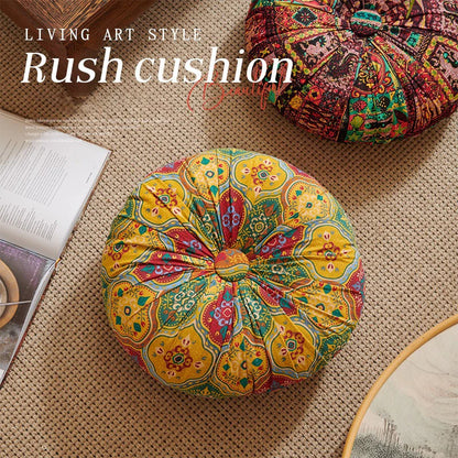 Retro Ethnic Round Floor Cushion – Colorful Cotton-Linen Pillow