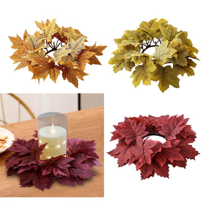 Maple Leaves Fall Wreath Candle Ring for Dining Room Thanksgiving Day Porch