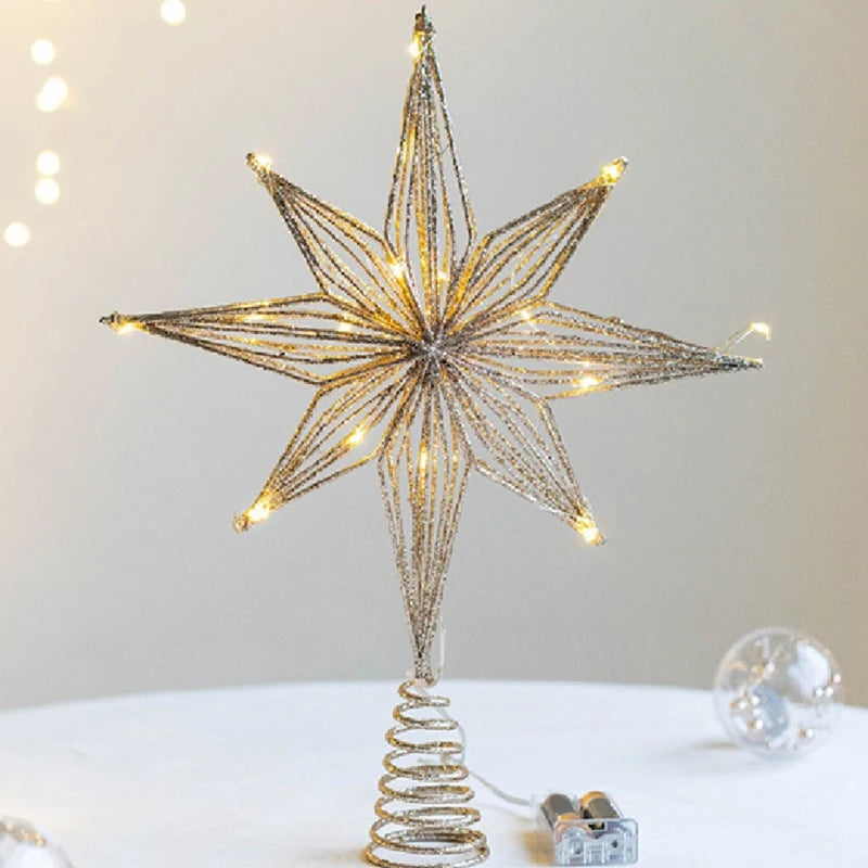 Champagne Gold Christmas Tree Toppers Star LED Light – Elegant Holiday Tree Decoration