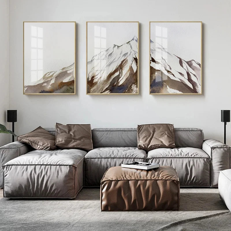 Abstract Watercolor Landscape of Brown Snow Mountains Posters Modern Wall Art Canvas Painting Print Pictures Home Decoration