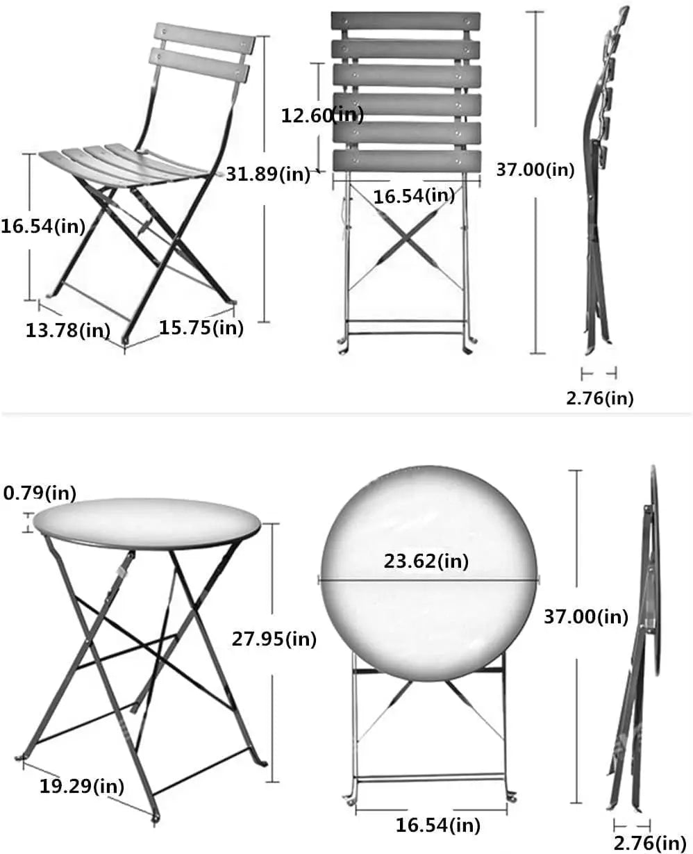 3-Piece Folding Bistro Set with 2 Chairs and Table – Weather-Resistant Outdoor/Indoor Set