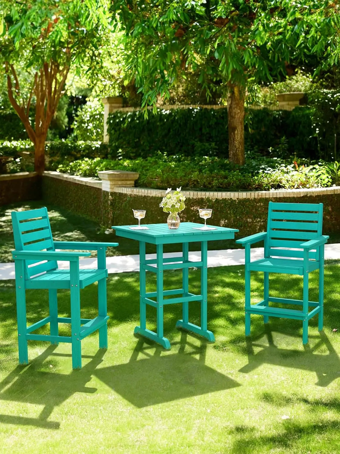 3-Piece HDPE Weather-Resistant Bar Height Patio Set with Pub Table & Chairs