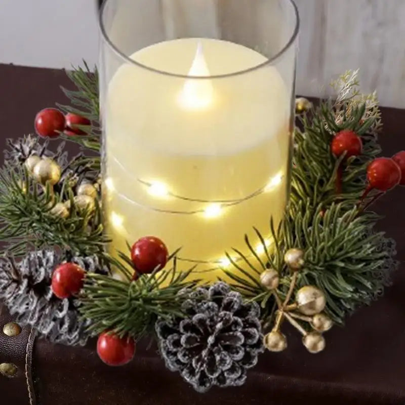 Christmas Candle Wreath Artificial Red Berry Candle Wreath Ring Bright Colors Christmas Table Centerpiece For Mantel Shelf Door