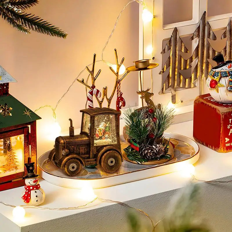 Christmas Snow Globes Vintage Bronze Tractor-Shaped Santa Claus Snowman Christmas Lantern Christmas Centerpiece Table