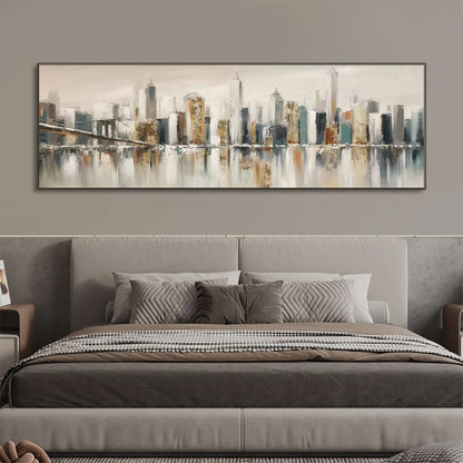 Modern Abstract Brooklyn Bridge Oil Painting - New York Cityscape Wall Art for Living Room Décor