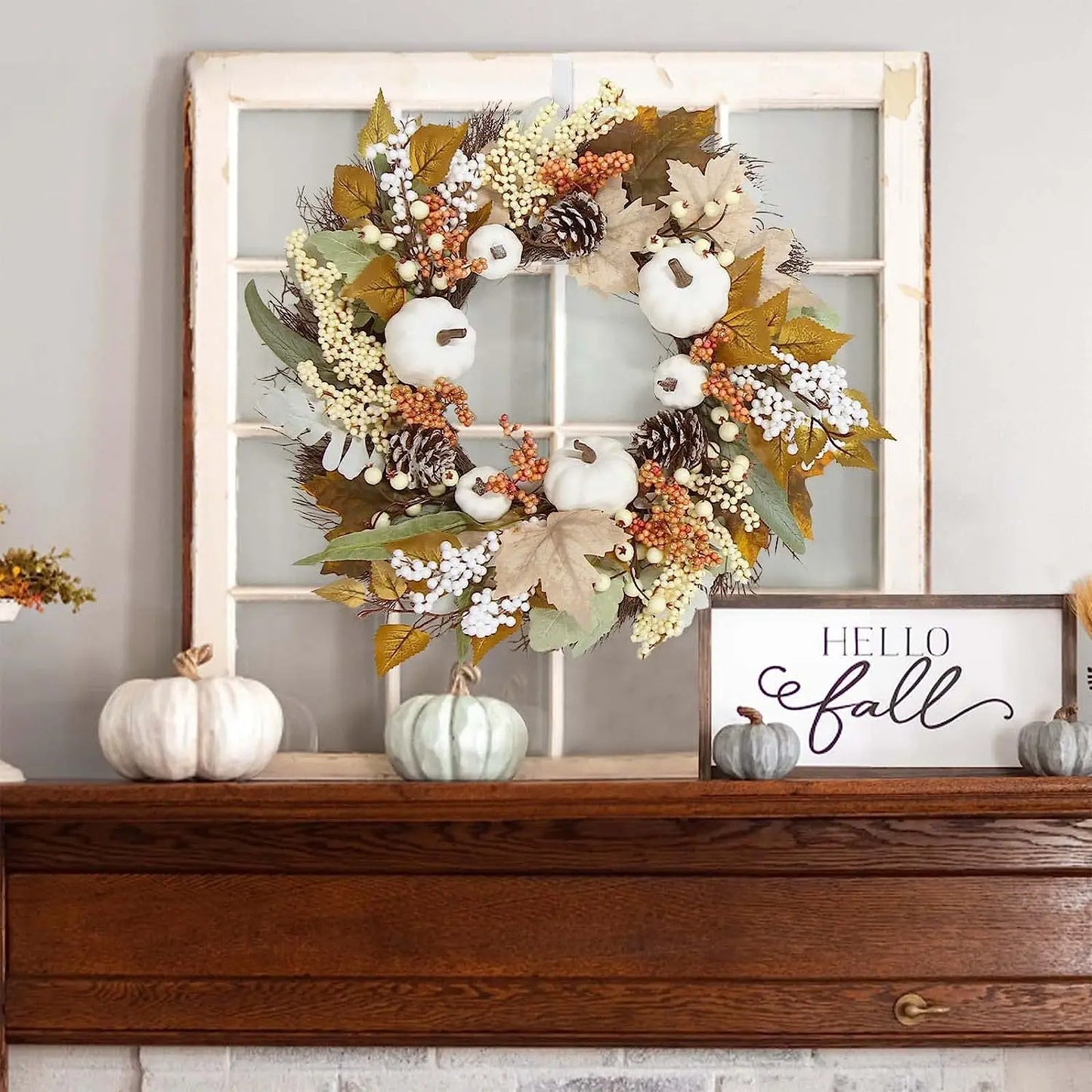 Elegant Autumn White Pumpkin Wreath