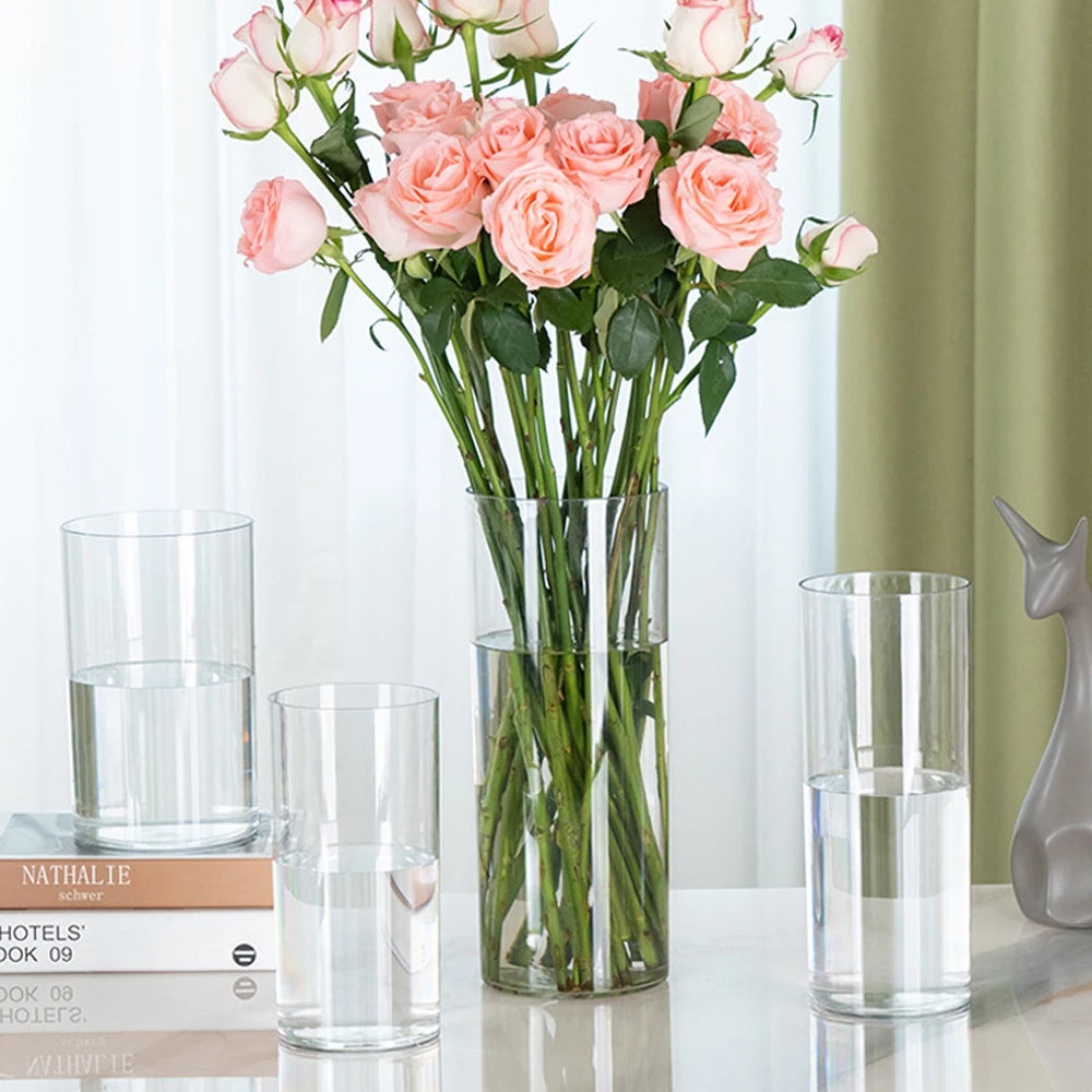 Transparent Cylinder Flower Vase – A Timeless and Elegant Centerpiece