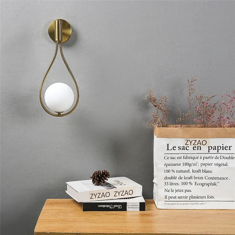 Modern Metal Glass Ball Wall Lamp – Nordic Simple Design for Living Room, Bedroom, and More