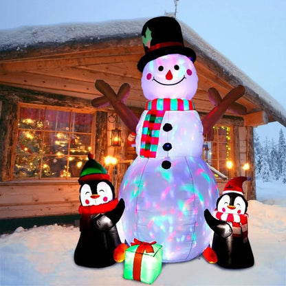 Frosty Friends Fiesta: 6FT Inflatable Snowman & Penguins with Twinkling LED Lights!