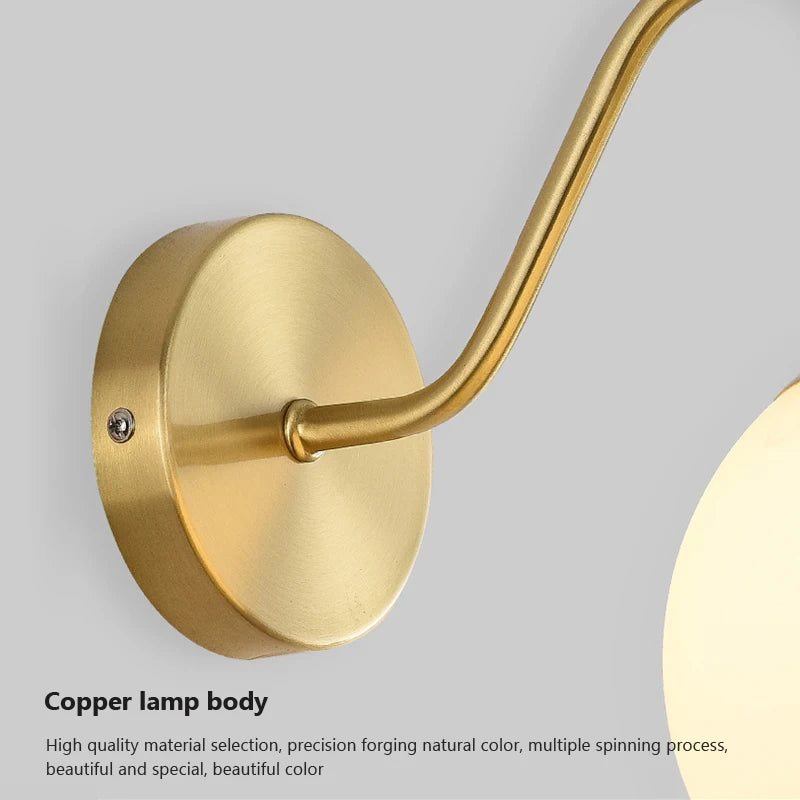 Nordic Golden Wall Lamp with Milky/Clear Glass Round Ball – Elegant Copper & Glass Sconce